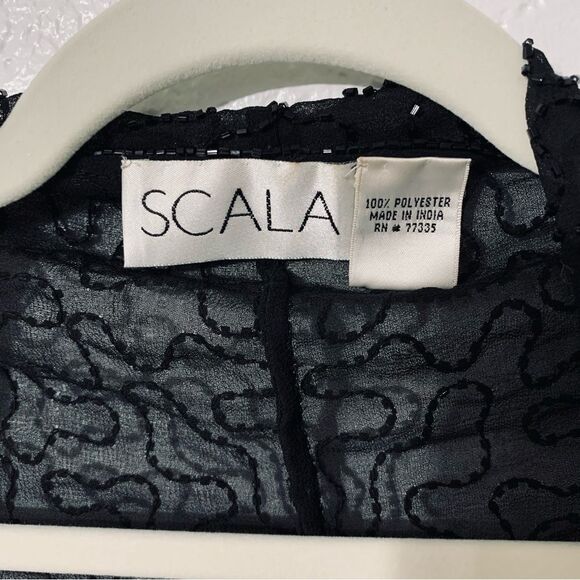 Scala Black Beaded Fringe Sheer Shawl Wrap Boho Jeweled Special Occasion Chic - Picture 4 of 11